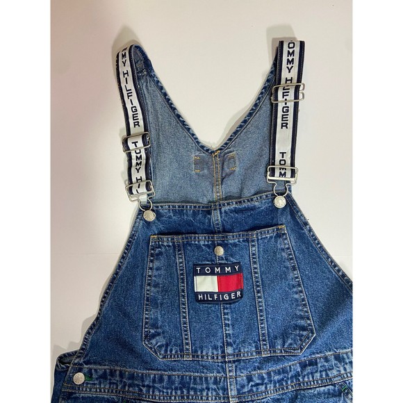 Tommy Hilfiger Bib Overalls Vintage Mens Large Blue Carpenter Workwear 90s Y2K - Picture 8 of 13